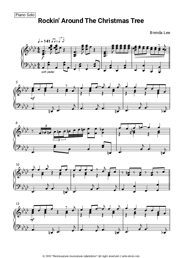 Rockin' Around The Christmas Tree - Brenda Lee Piano Sheet Music - Piano.Solo