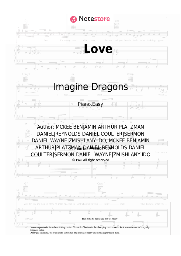 Love - Imagine Dragons Piano Sheet Music Easy - Piano.Easy