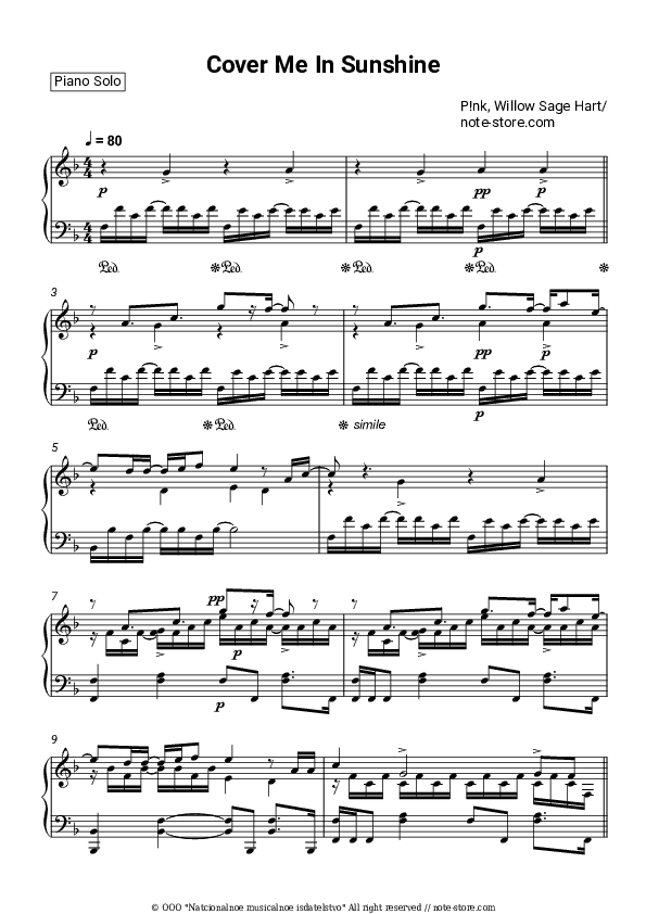 Cover Me In Sunshine - , Piano Sheet Music - Piano.Solo