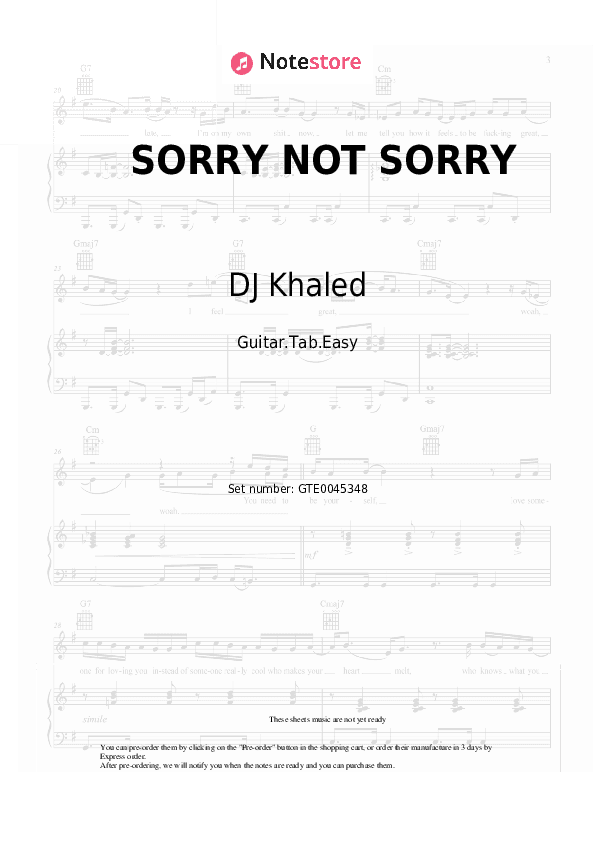 SORRY NOT SORRY - DJ Khaled, Jay-Z, Nas, James Fauntleroy, Harmonies by The Hive Tabs Easy - Guitar.Tab.Easy