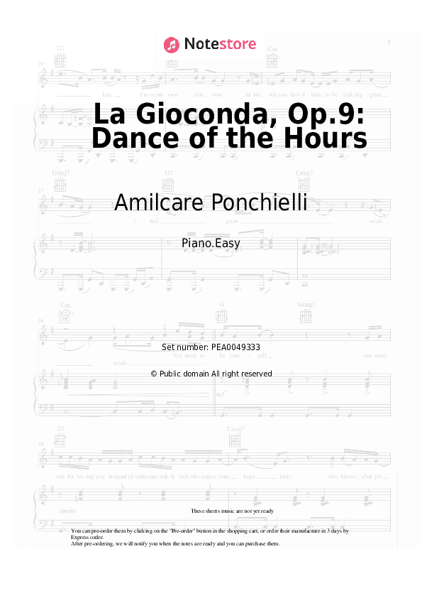 La Gioconda, Op.9, Act 3: Dance of the Hours - Amilcare Ponchielli Piano Sheet Music Easy - Piano.Easy