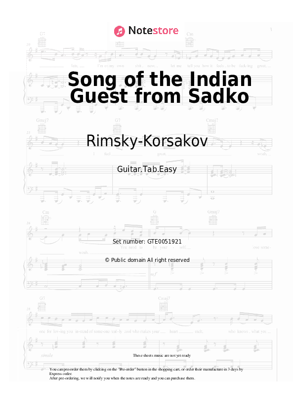 Song of the Indian Guest from Sadko - Rimsky-Korsakov Tabs Easy - Guitar.Tab.Easy
