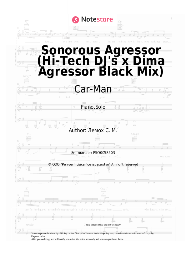 Sonorous Agressor (Hi-Tech DJ's x Dima Agressor Black Mix) - Car-Man, Sergey Lemokh Piano Sheet Music - Piano.Solo