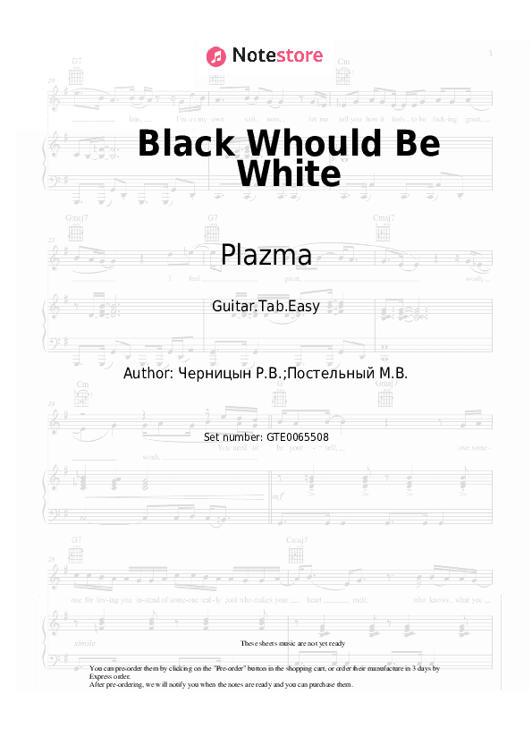 Black Would Be White - Plazma Tabs Easy - Guitar.Tab.Easy