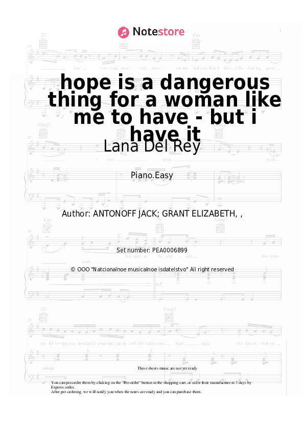 hope is a dangerous thing for a woman like me to have - but i have it - Lana Del Rey Piano Sheet Music Easy - Piano.Easy