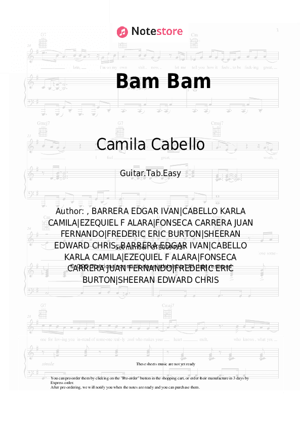 Bam Bam - Camila Cabello, Ed Sheeran Tabs Easy - Guitar.Tab.Easy